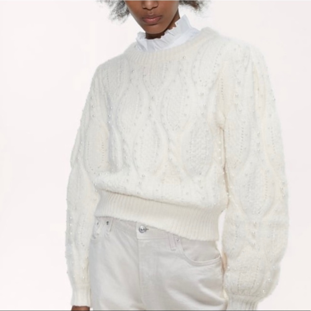 ZARA Faux Pearl Alpaca & Wool Blend Sweater